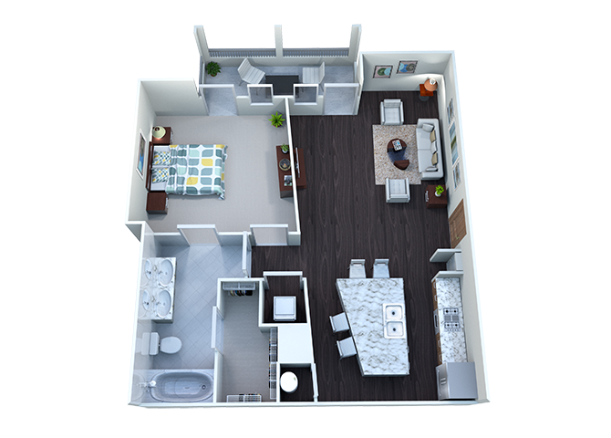 Floor plan for 1 bed, 1 bath, 695 sqft